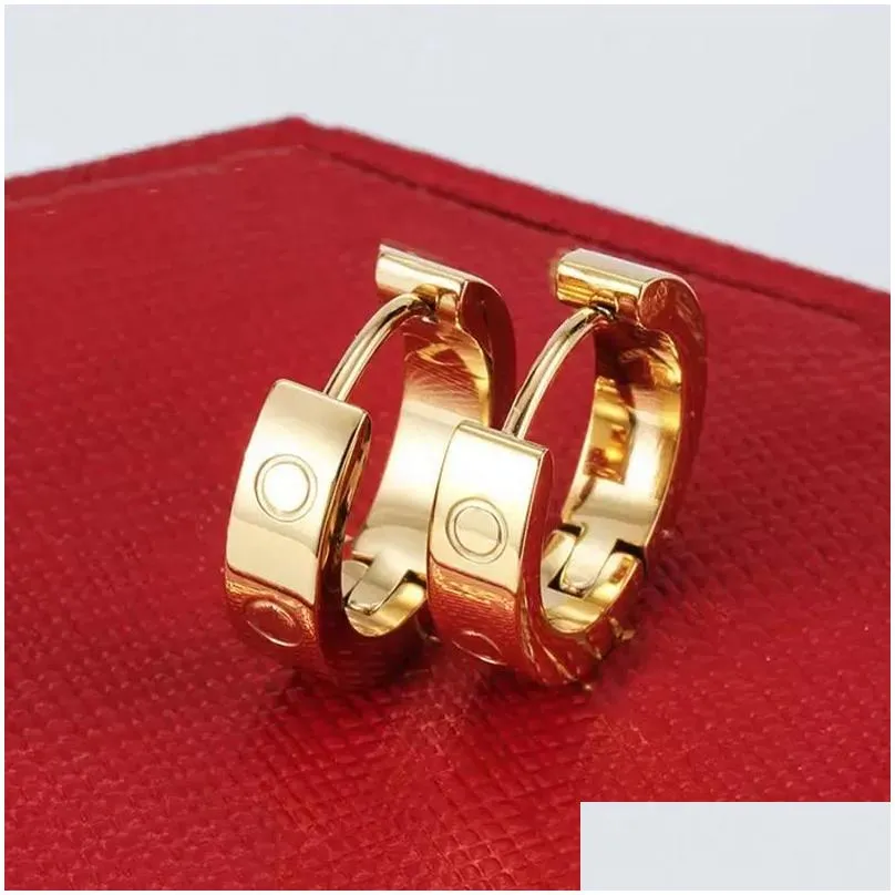 Gold diamond stud earrings Titanium steel love earrings for women exquisite simple fashion With bag