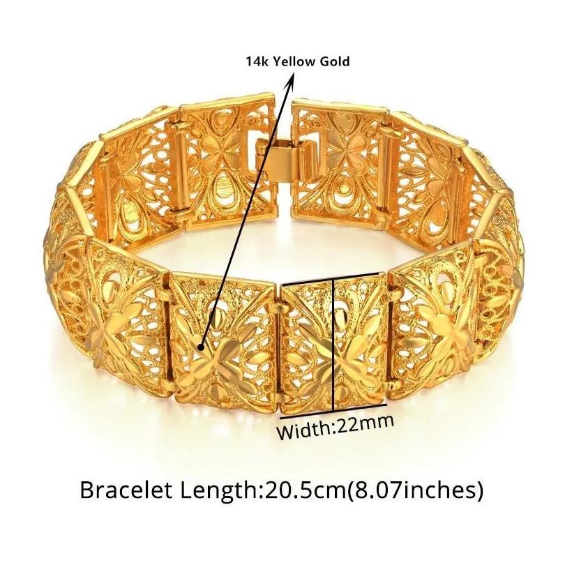 Charm Bracelets Wide Bracelet 22Mm 14K Yellow Gold Chain Link Chunky Bracelets Bangles For Women Vintage Jewelry Flower Big Drop Deliv Dhzfl
