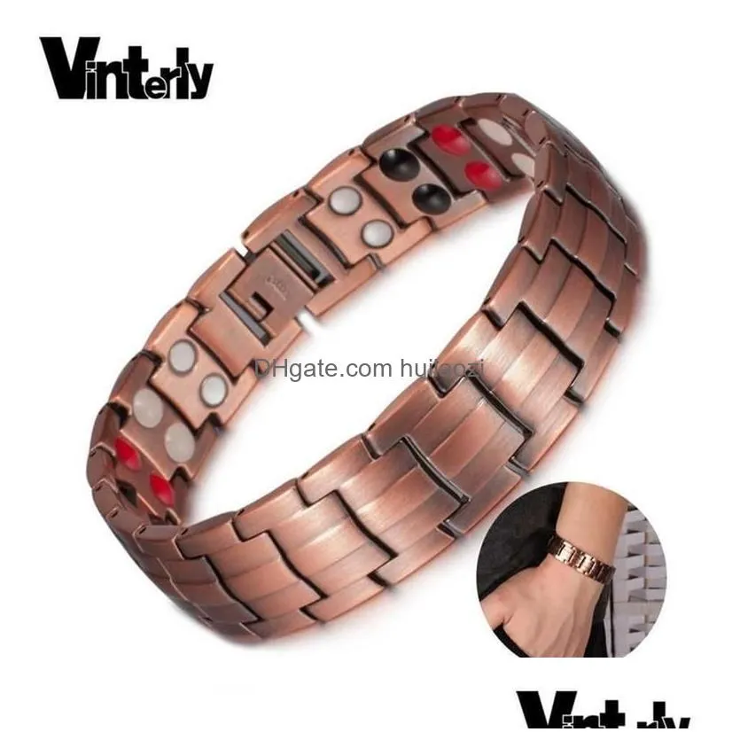 pure copper bracelet men energy germanium magnetic bracelet copper vintage hologram chain link bracelets for men arthritis 2106192590