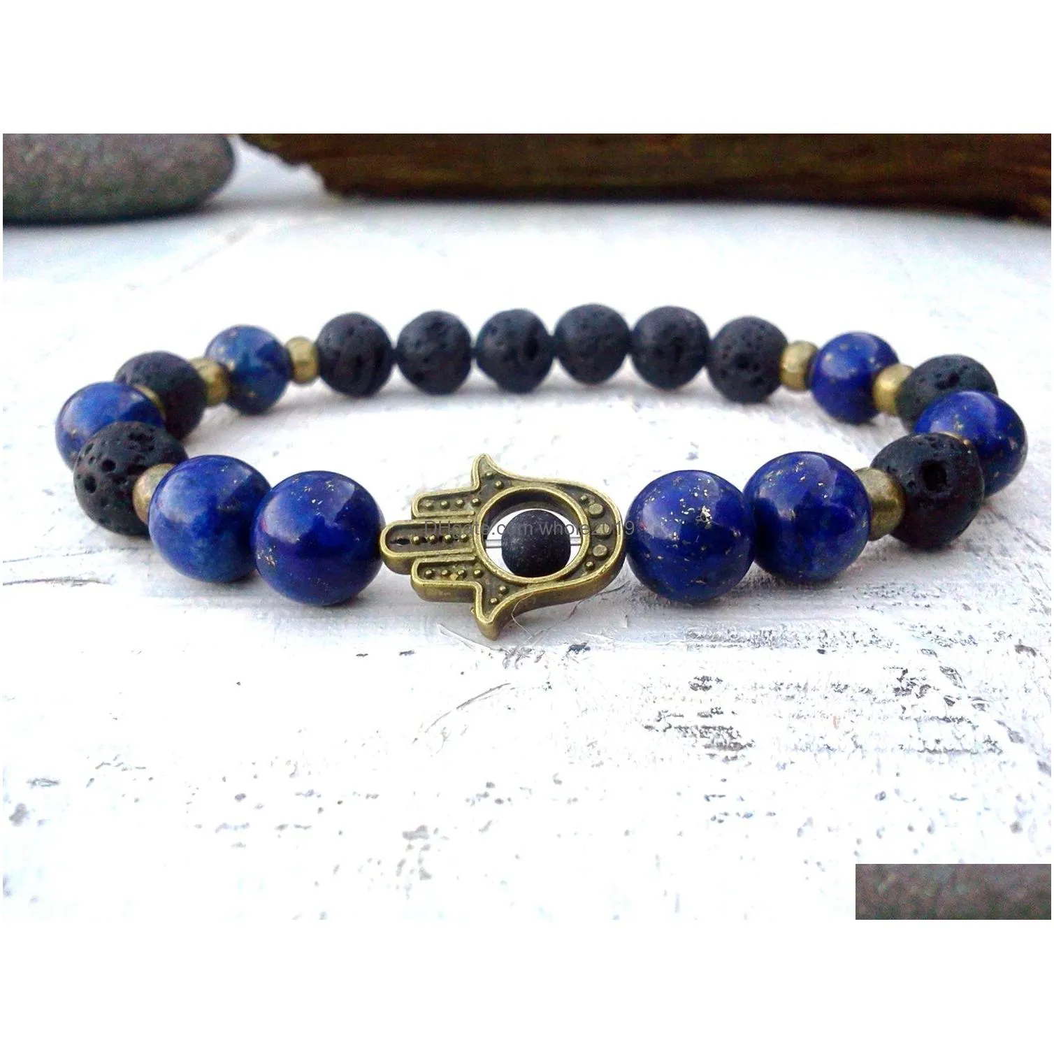 Beaded Sn0295 Fashion Design Jewelry Lapis Lazi Hamsa Bracelet Lava And Man Good Luck Bracelet282F Drop Delivery Jewelry Bracelets Dhzpr