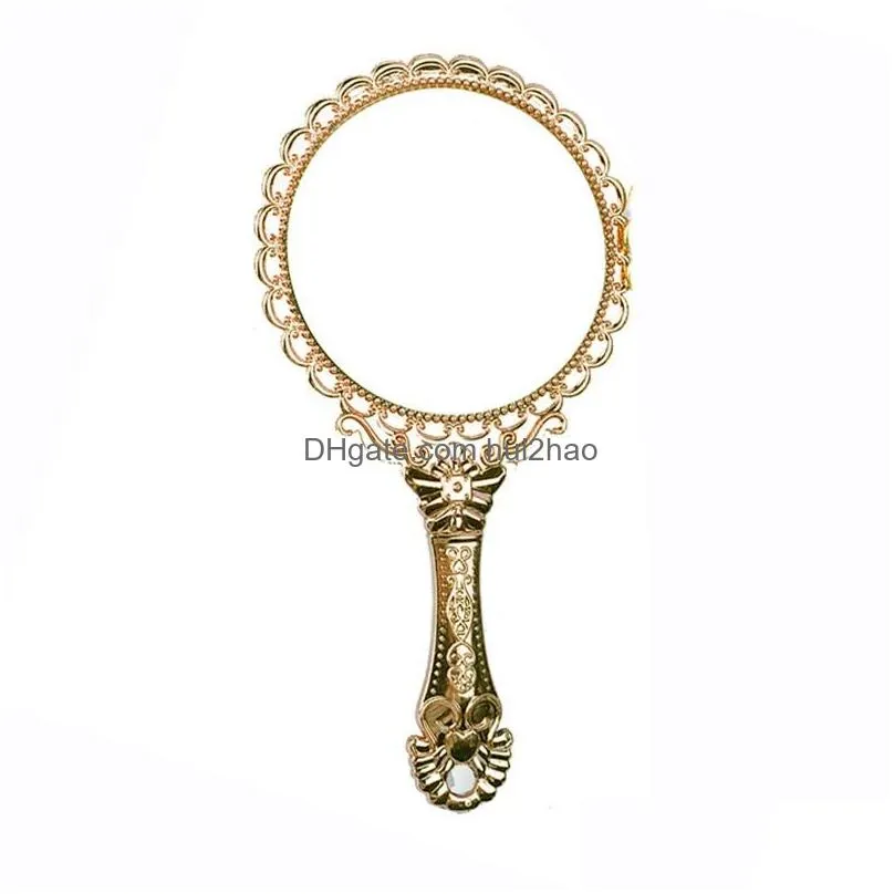 hand-held makeup mirrors romantic vintage hand hold zerkalo gilded handle oval round cosmetic mirror make up tool dresser gift 0510