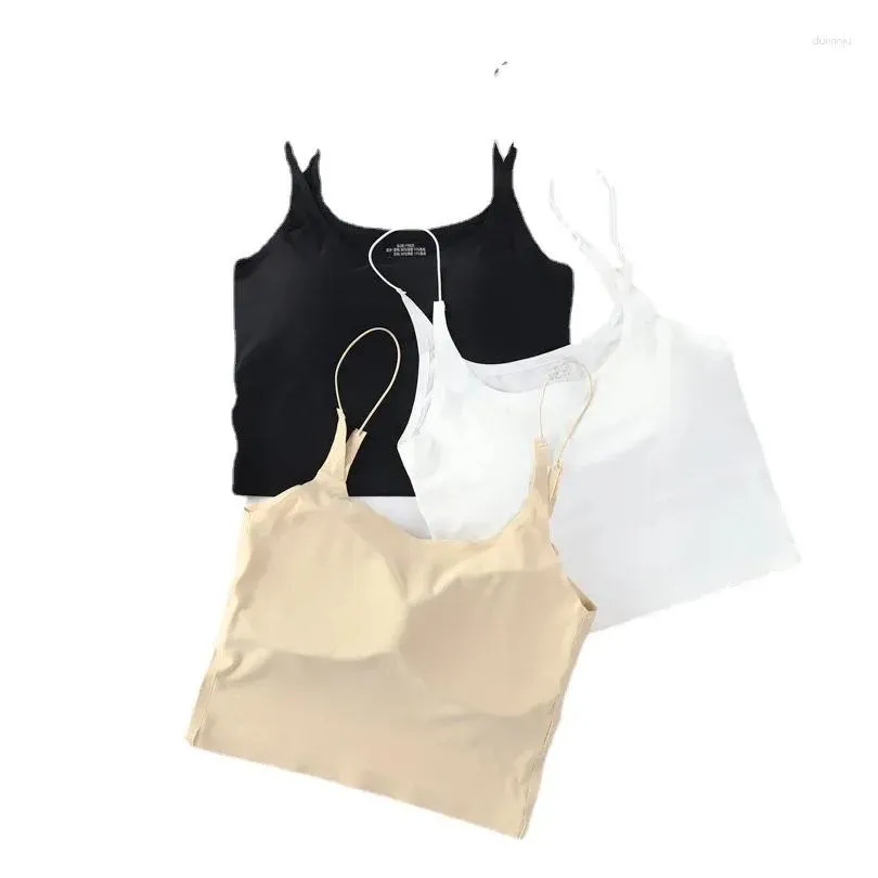 Camisoles & Tanks Spaghetti Strap Beauty Back Ice Silk Sling Tube Top Bottoming Seamless With Chest Pad Sexy U-Shaped Chest-Wrapped