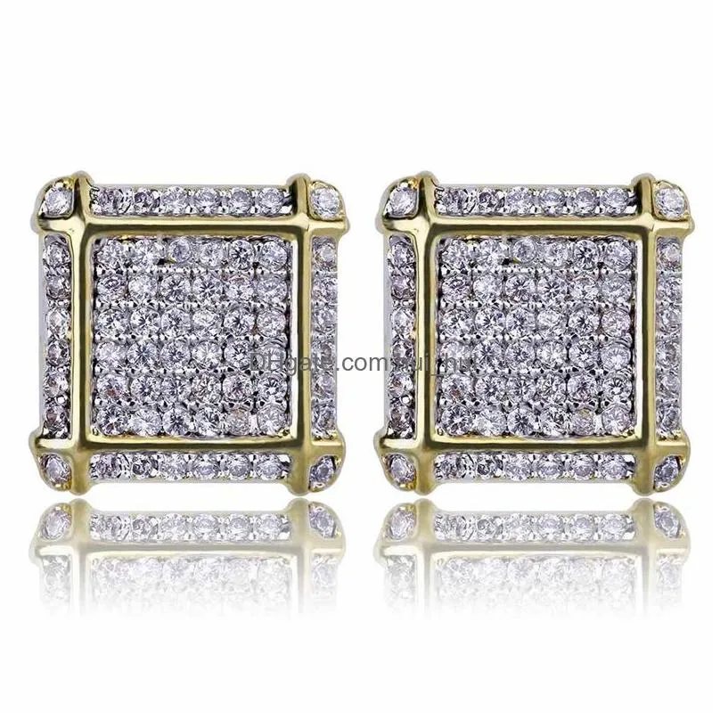  fashion gold plated diamond mens earring studs hip hop cz cubic zirconia stud earrings jewelry254d