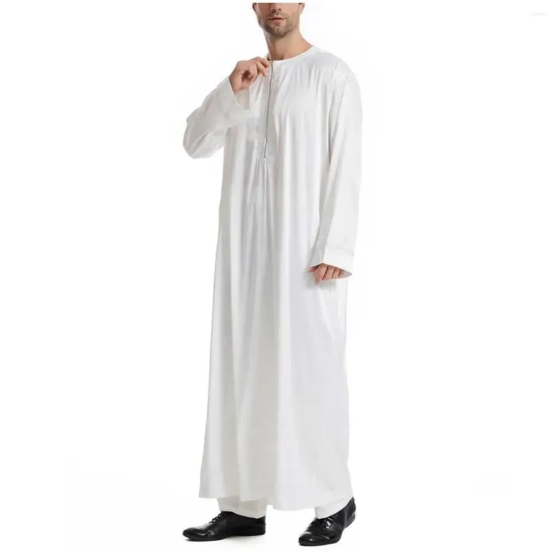 Ethnic Clothing Arab Men`s Muslim Solid Color Robes Arabic Worship Dress Cotton Cardigan Sweater Men Long Shawl Oversized
