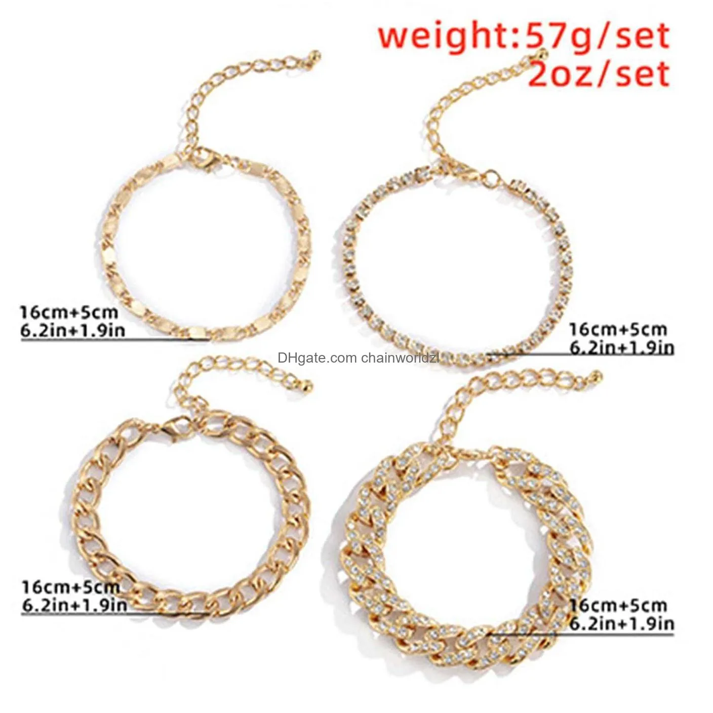 kercisbeauty 4pcs tennis  cuban link chain bracelet set for women and girls rhinestones chain bracelet party boho dainty jewelry