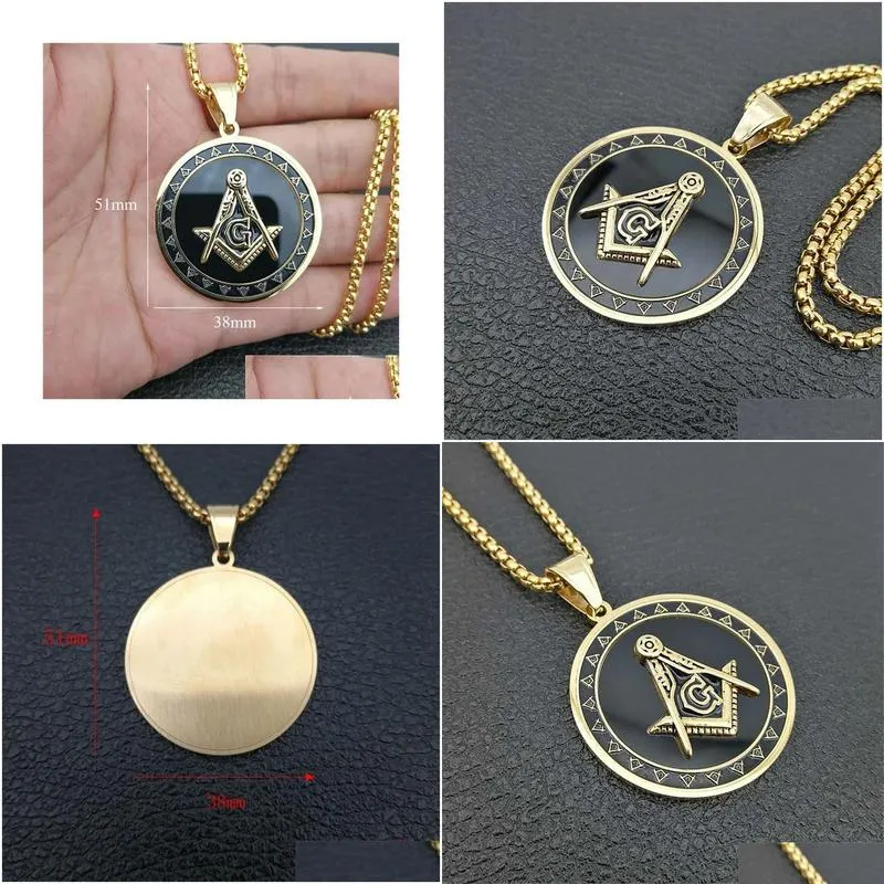 Pendant Necklaces Hip Hop 14K Yellow Gold Masonic Symbol Necklaces Pendants For Women/Men Color Mason Fashion Jewelry Drop Delivery Je Dhkfg