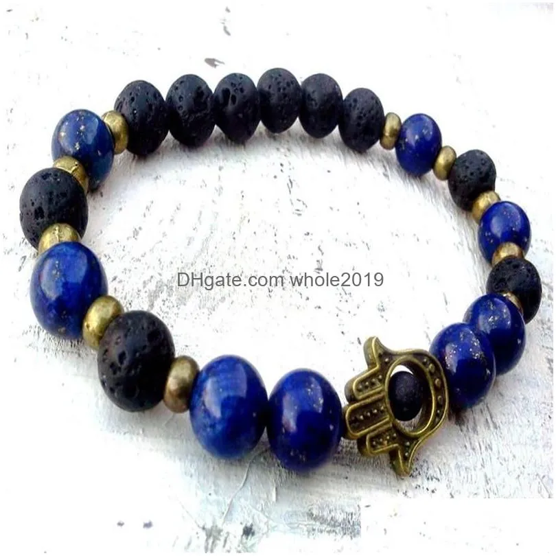 Beaded Sn0295 Fashion Design Jewelry Lapis Lazi Hamsa Bracelet Lava And Man Good Luck Bracelet282F Drop Delivery Jewelry Bracelets Dhzpr