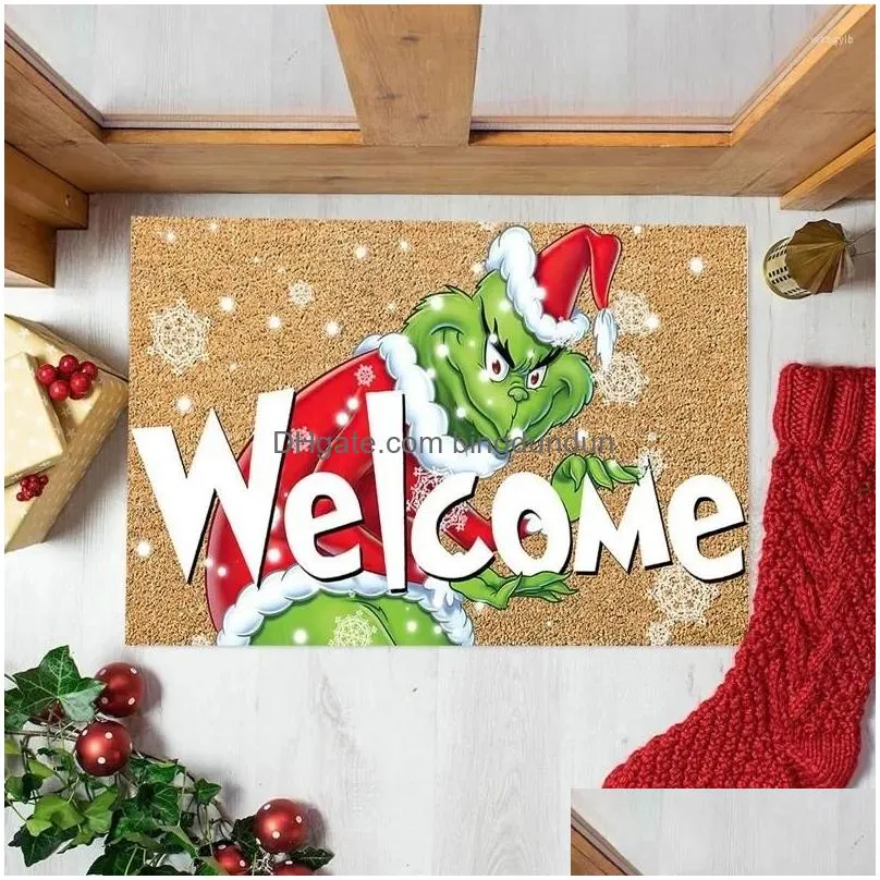 Party Decoration Party Decoration Christmas Door Mat Outdoor Welcome For Front Entryway Carpet 23.7X15.9 Inch Funny Mats Halloween Hom Dh8Zq