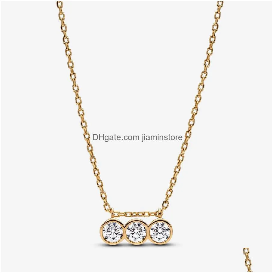 Pendant Necklaces 2023 New 925 Sier Gold Pendant Necklaces For Women Shiny Jewelry Diy Fit Pandoras Era Bezel Triple Diamond Designer Dhmnx