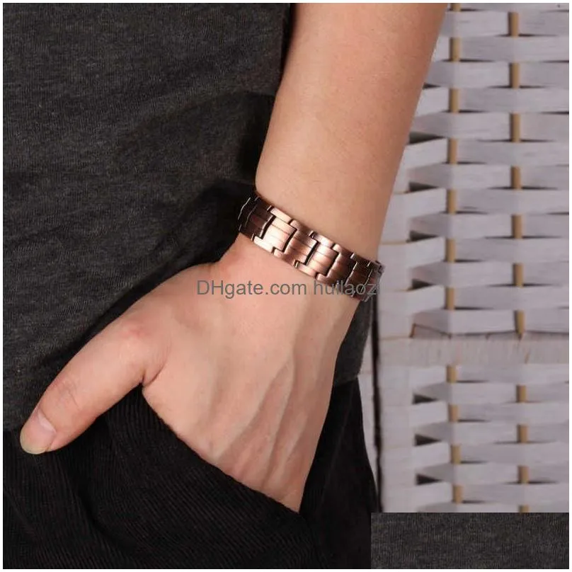 pure copper bracelet men energy germanium magnetic bracelet copper vintage hologram chain link bracelets for men arthritis 2106192590