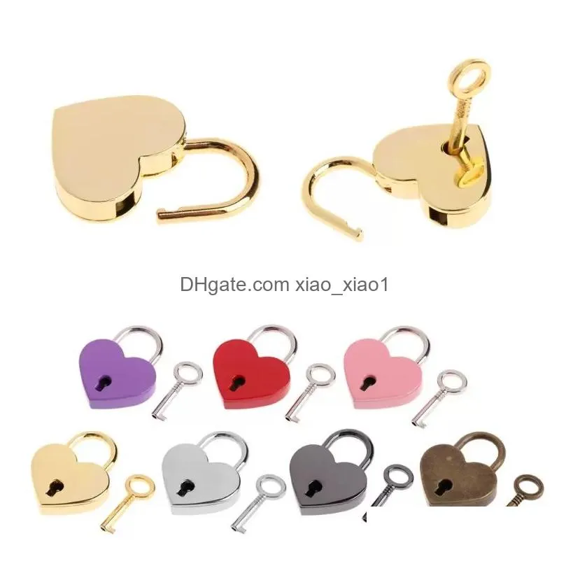 heart shape vintage metal mini padlock small bag suitcase luggage box diary book key lock with key 1107