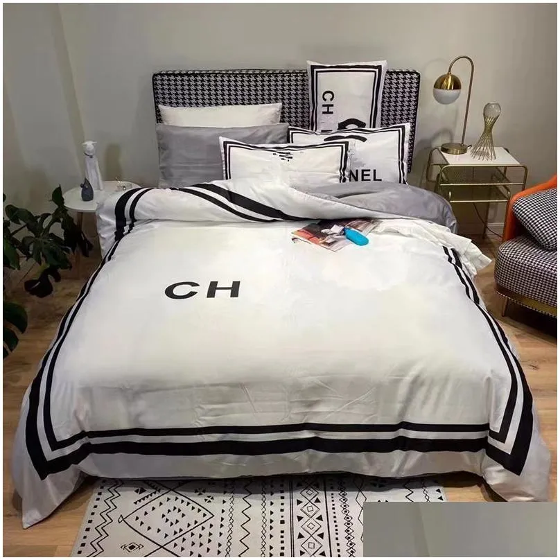 fashion king size designer bedding set covers 4 pcs letter printed silk all style