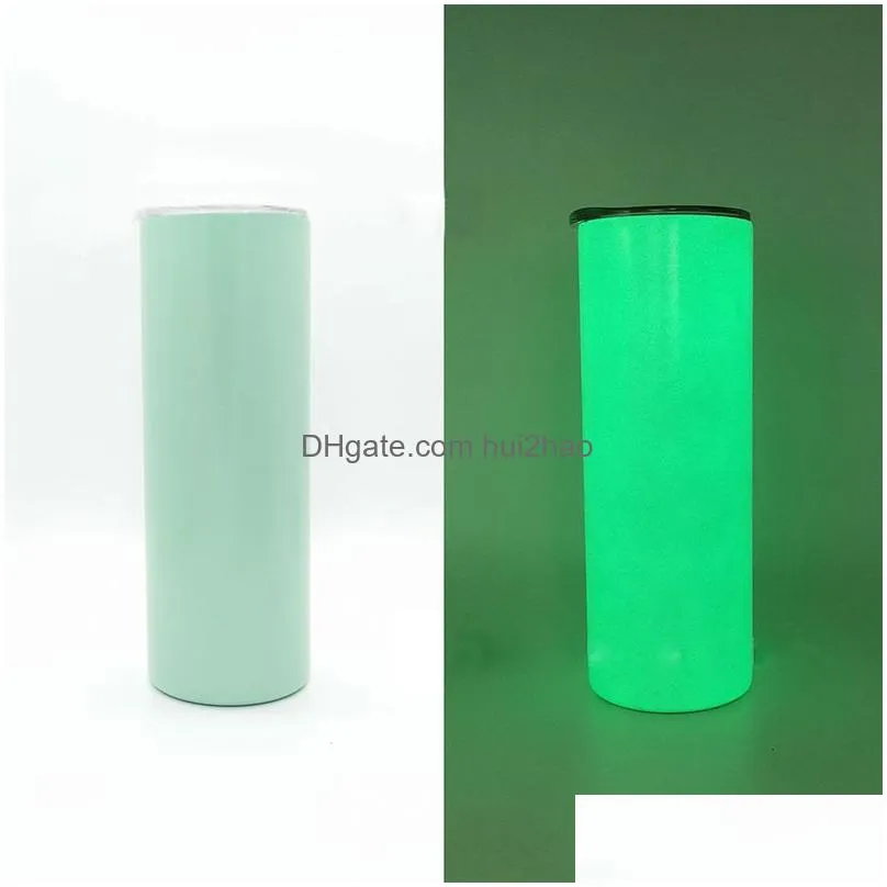 2021 luminous sublimation blank coffee mugs 20 oz straw slimming cup portable water bottle with package box7057872