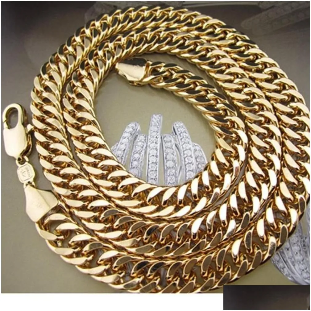 12mm Thick Chunky Heavy Chain 18K Yellow Gold Filled Solid Double Curb Chain Mens Necklace Hip Hop Jewelry Gift271g