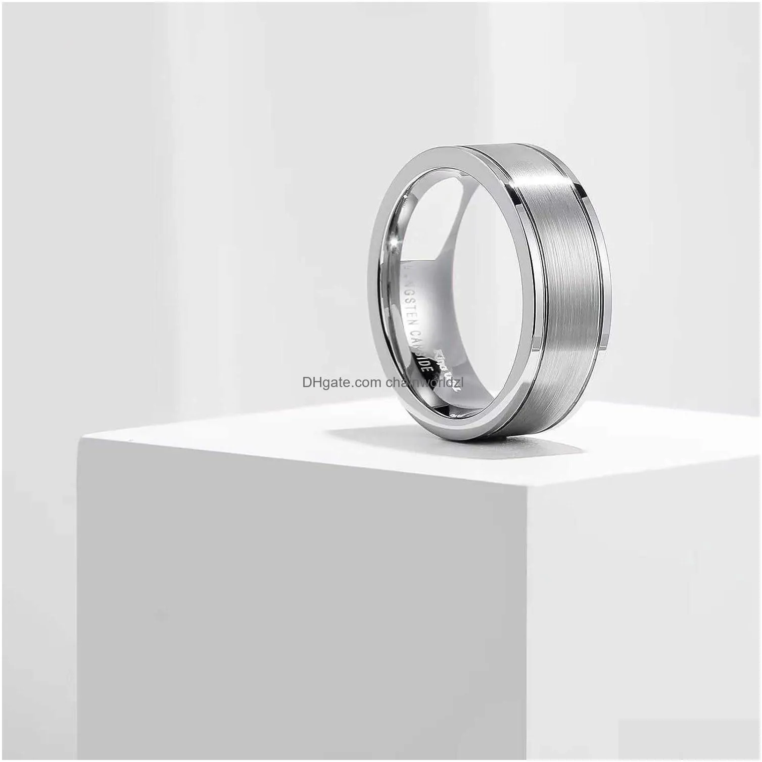 king will silver groove mens tungsten wedding rings two grooves edge high polished/matte brushed surface pipe cut wedding band for men