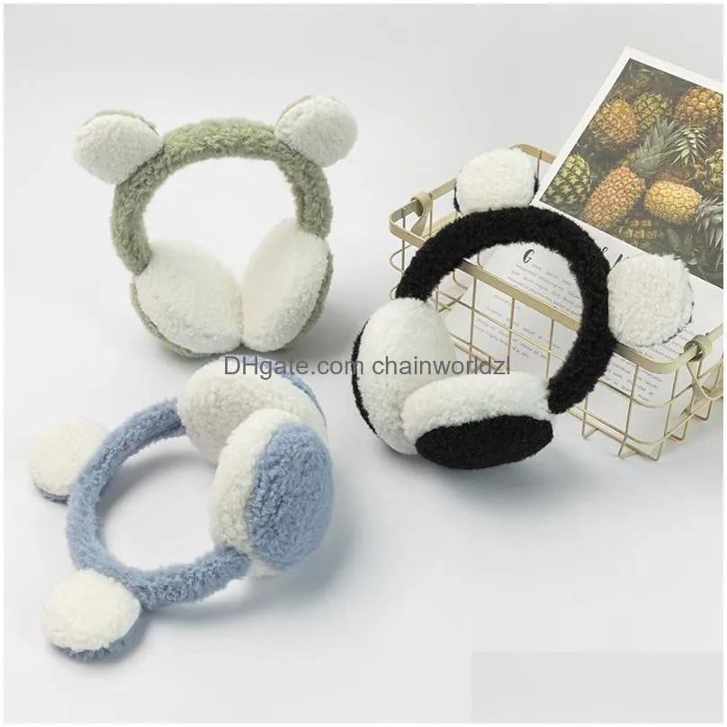 soft plush ear warmer winter warm earmuffs cute antize panda-shaped earmuffs solid color comfortable ear protection earmuffs