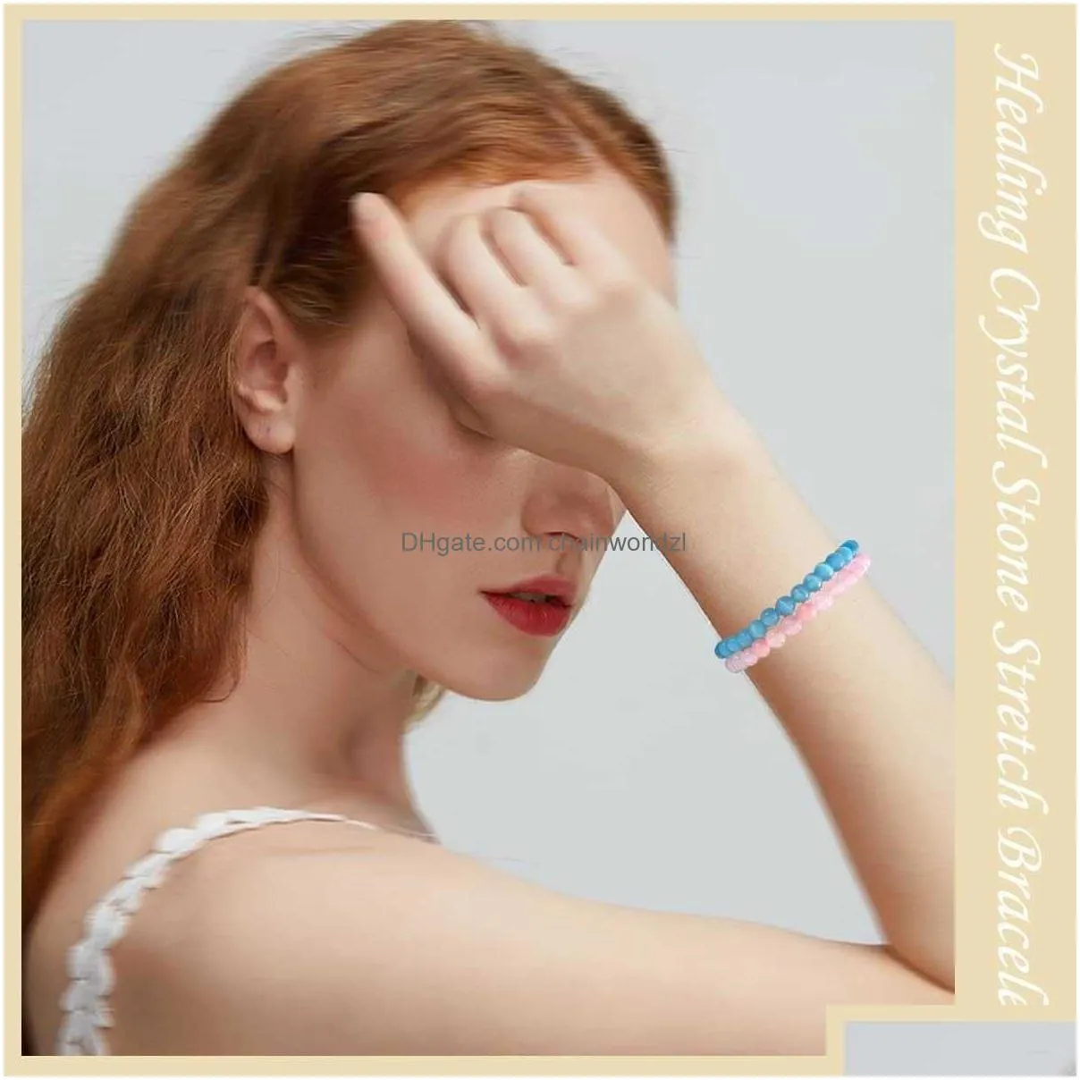 svovin 12pcs gemstone 6mm semi precious round beaded bracelet set for women men healing crystal stretch energy stone bead bracelets