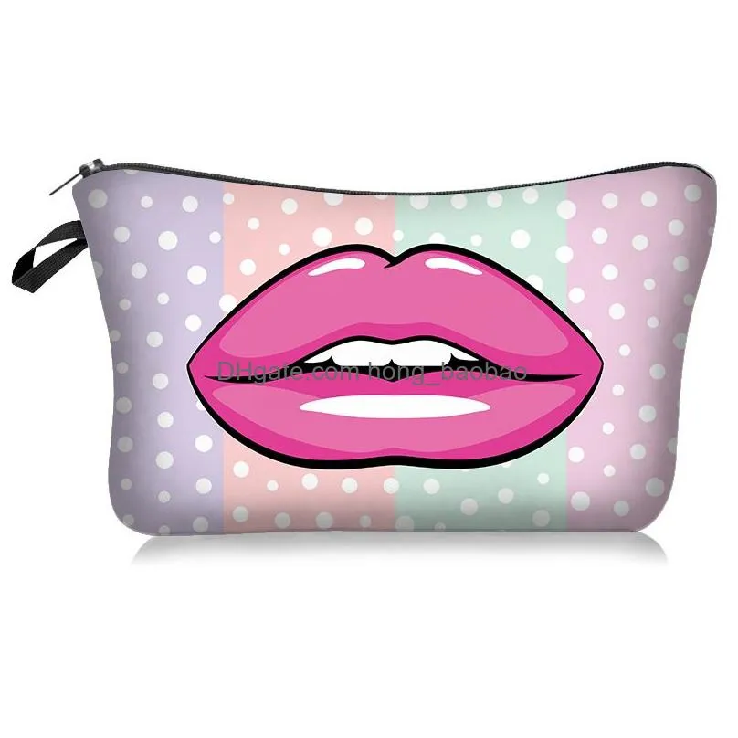 red lip 3d printing cosmetic bags with multicolor pattern cute eyes makeup pouchs for travel bolsas de cosmeticos con 3d