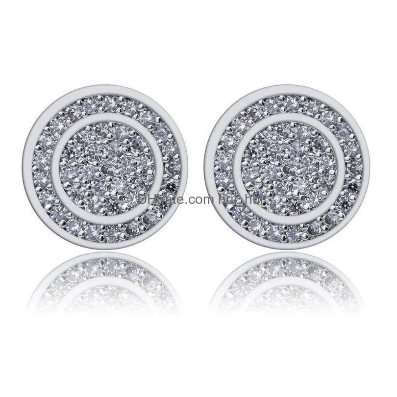 925 sterling silver iced out cz premium diamond cluster zirconia round screw back stud earrings for men hip hop jewelry318h
