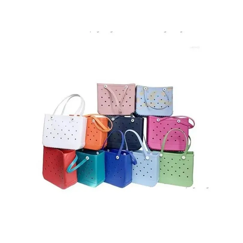 Storage Bags Waterproof Bogg Beach Bag Solid Punched Organizer Basket Summer Water Park Handbags Large Women`s Stock Gifts GC2090