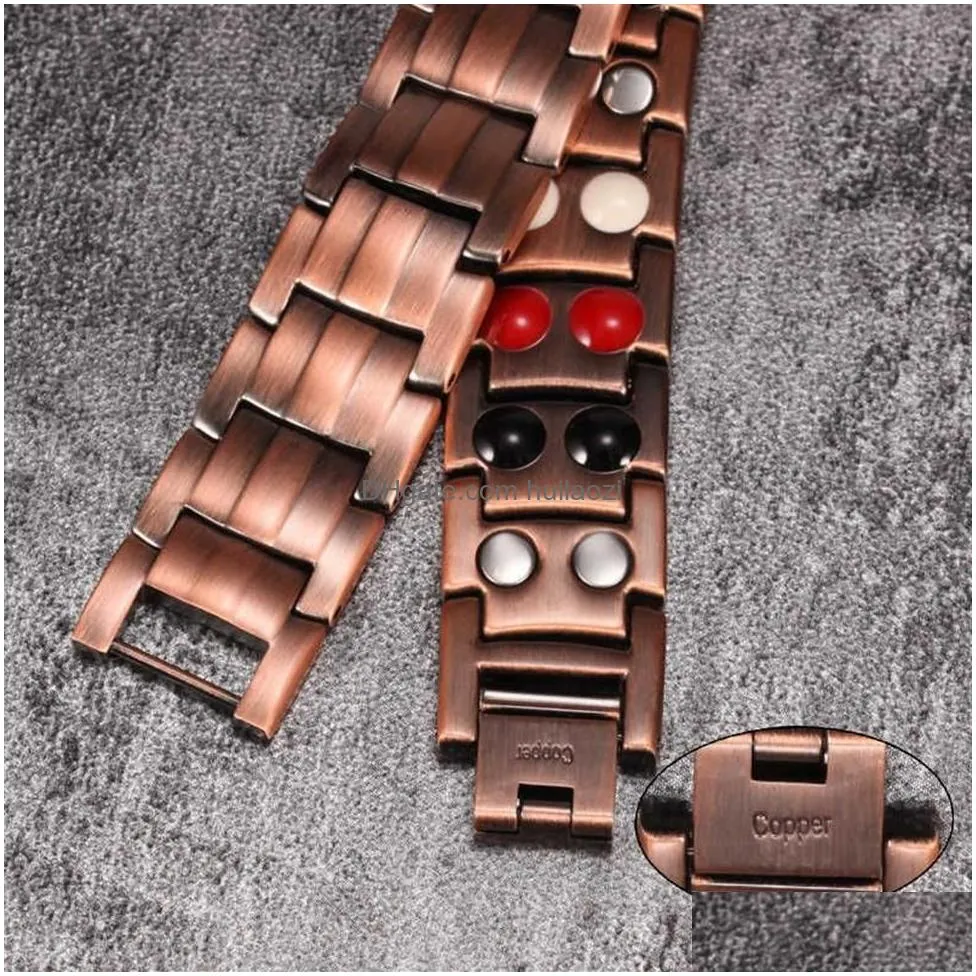 pure copper bracelet men energy germanium magnetic bracelet copper vintage hologram chain link bracelets for men arthritis 2106192590