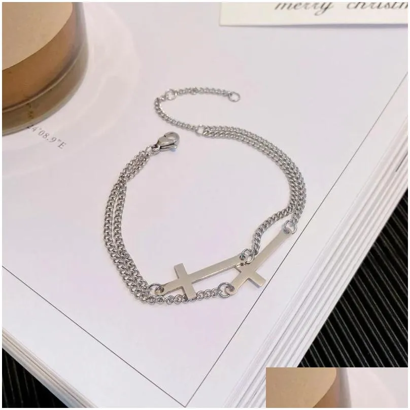 Charm Bracelets Stainless Steel Hand Chain Lucky Cross For Women Men European Couple Bangle Friends Birthday Hiphop Party Jewelry Gift