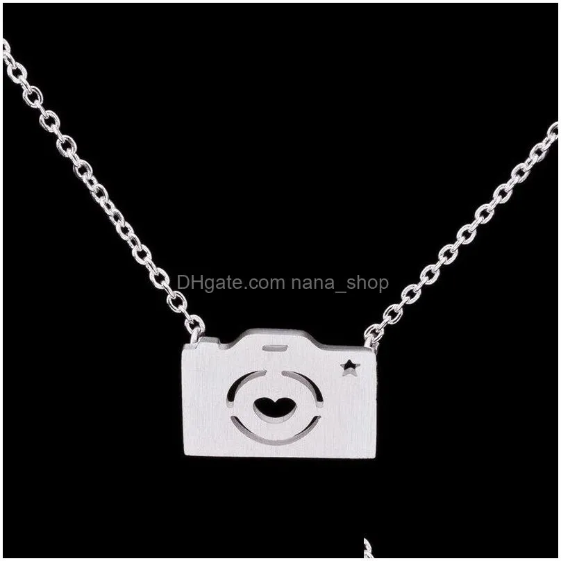 Pendant Necklaces 30Pcs Gold Sier Love Camera Necklaces Cute Pographs Pictures Shooting Clavicle Jewelry Accessory For Favors252F Drop Dhj9G