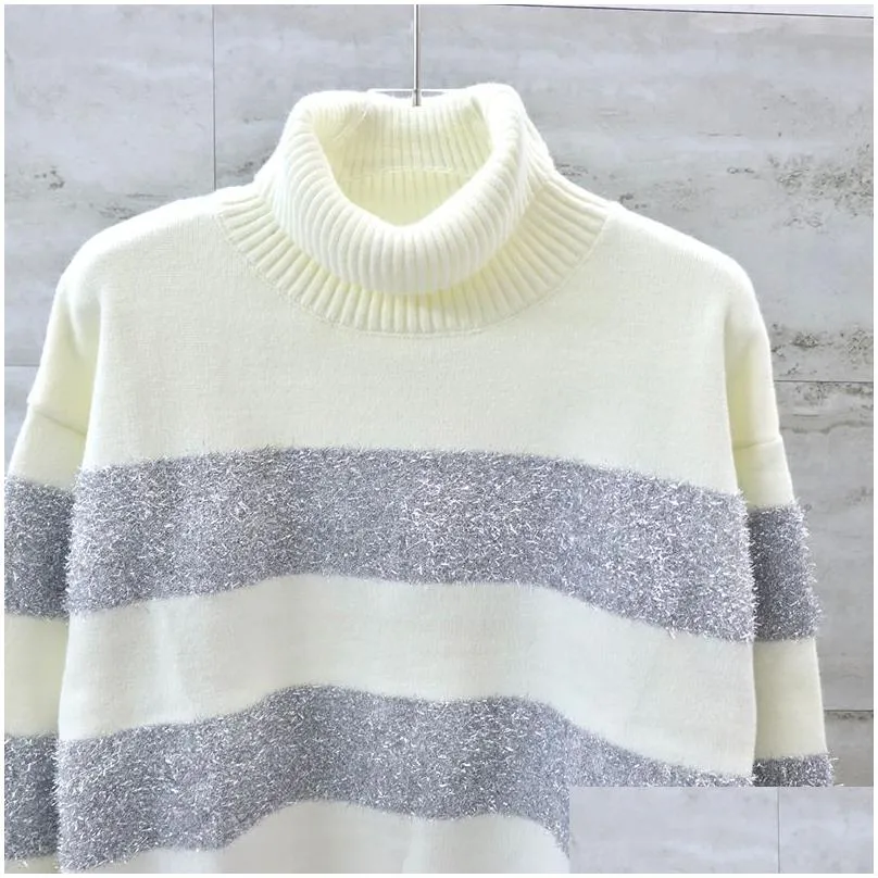 Paris Heavy Made Alpaca Wool Striped High Collar Sweaters Jumper Perfect for Men Women Fashionista Casual Knitted Woolen Sweatshirt 23fw