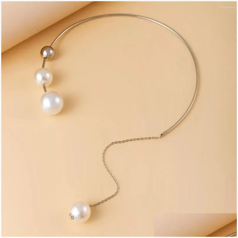 Pendant Necklaces Personality Simple Geometric Bead Collarbone Chain Open Collar Design Cold Wind Imitation Pearl Necklace Earrings