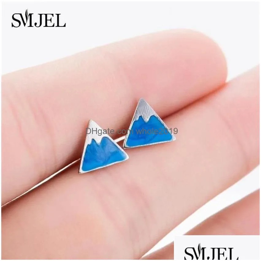 Stud Creative Tiny Snow Mountain Earring Sliver Blue Sky Enamel Stud Earrings For Women Jewelry Gifts Boucle Doreille290V Drop Deliver Dhdrw
