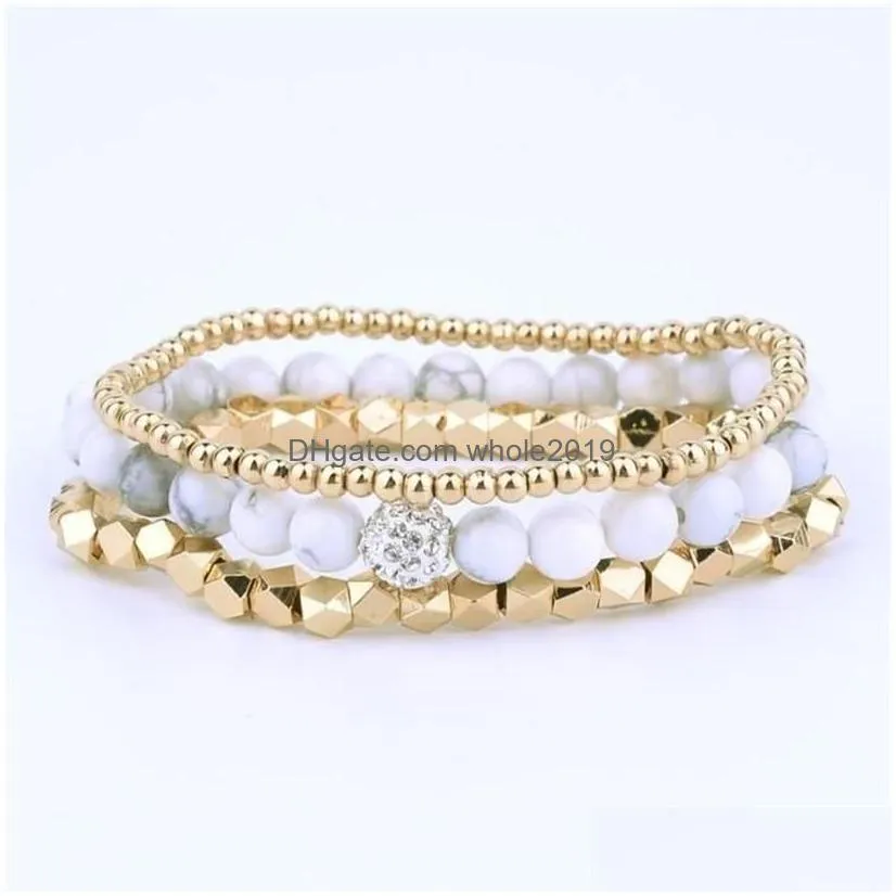 Beaded White Howlite Bead Bracelet Set Gold Strand Beaded Woman Sets Bcset2 Strands215O Drop Delivery Jewelry Bracelets Dhd05
