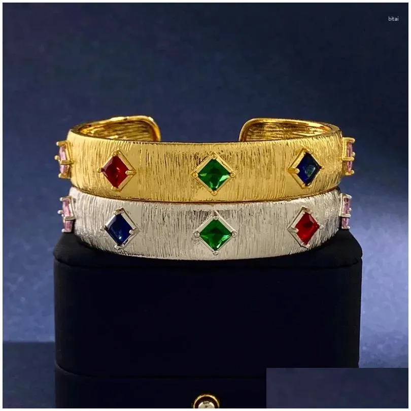 Bangle Donia Jewelry Brushed Titanium Steel Micro-inlaid Grade Square Color Zircon Luxury Vintage Open Bracelet