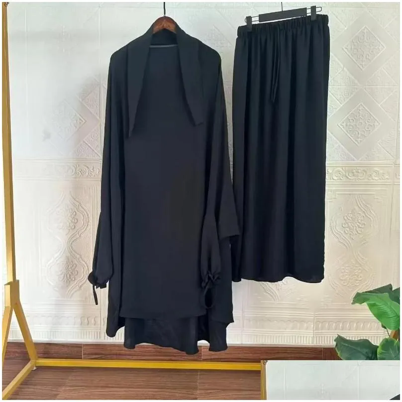 Ethnic Clothing Women Hooded Abaya Jilbabs 2 Piece Ramadan Eid Muslim Prayer Garment Long Khimar And Skirt Set Islam Clothes Dubai