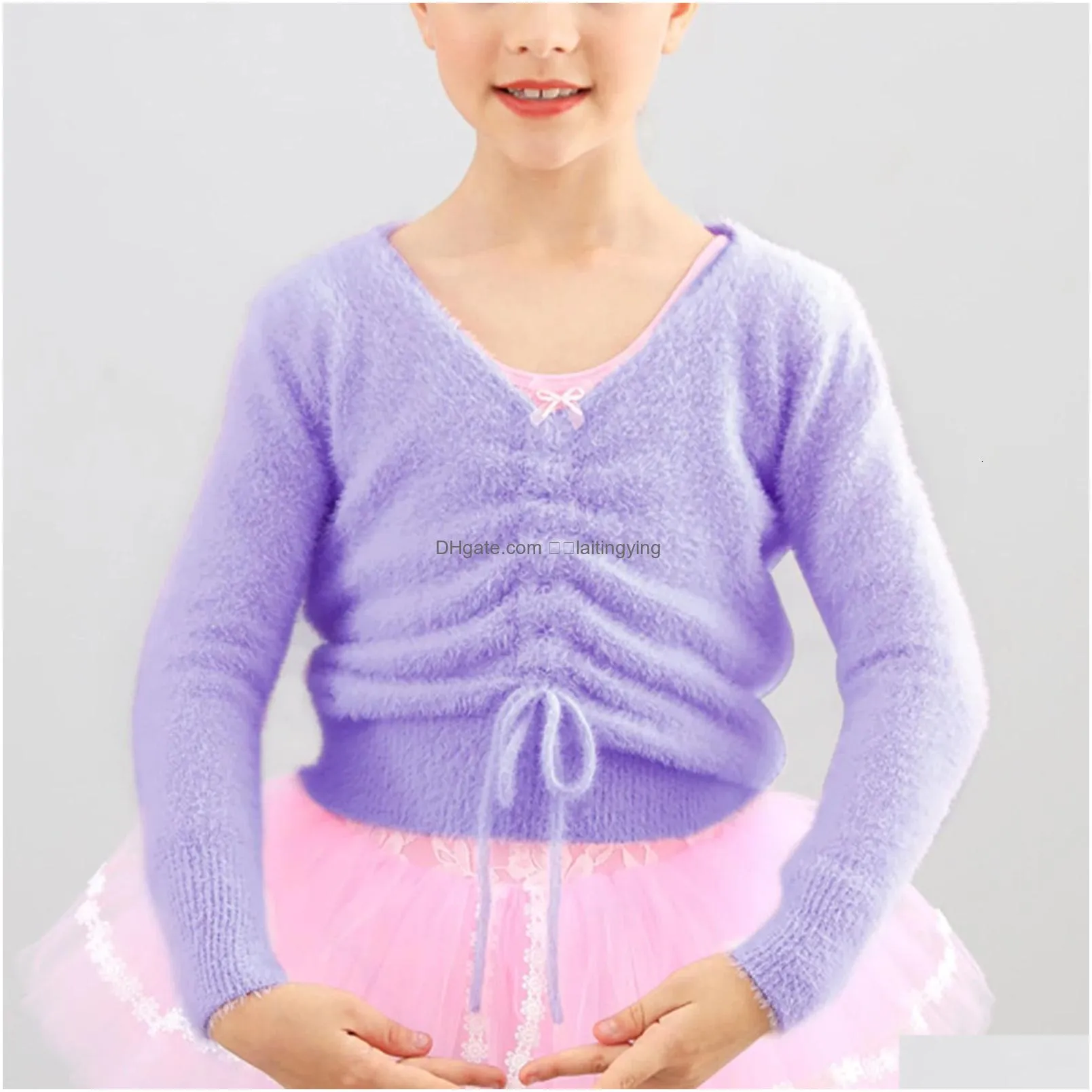 pullover autumn winter kids girls ballet sweater soft layering drawstring v neck pullover outerwear warm jacket wrap ballet dance coats