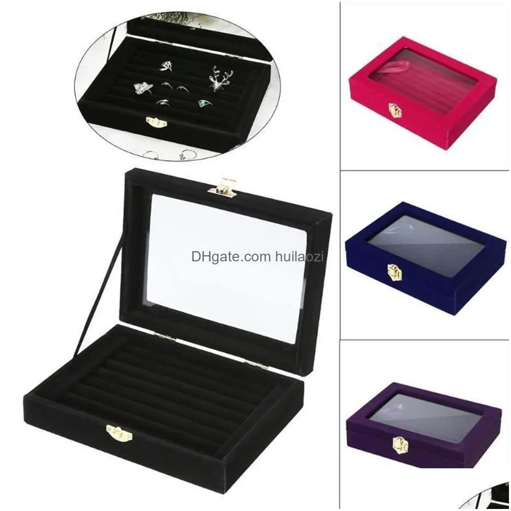 jocestyle velvet jewelry jewelry box jewelry organizer display storage glass cover holder rack for ring earring c19021601270p