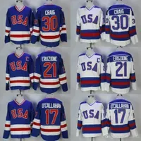 men`s 30 Jim Craig 21 Mike Eruzione 17 Jack O`Callahan 1980 USA Hockey Jersey Team USA Miracle On Alternate Year Vintage Jerseys