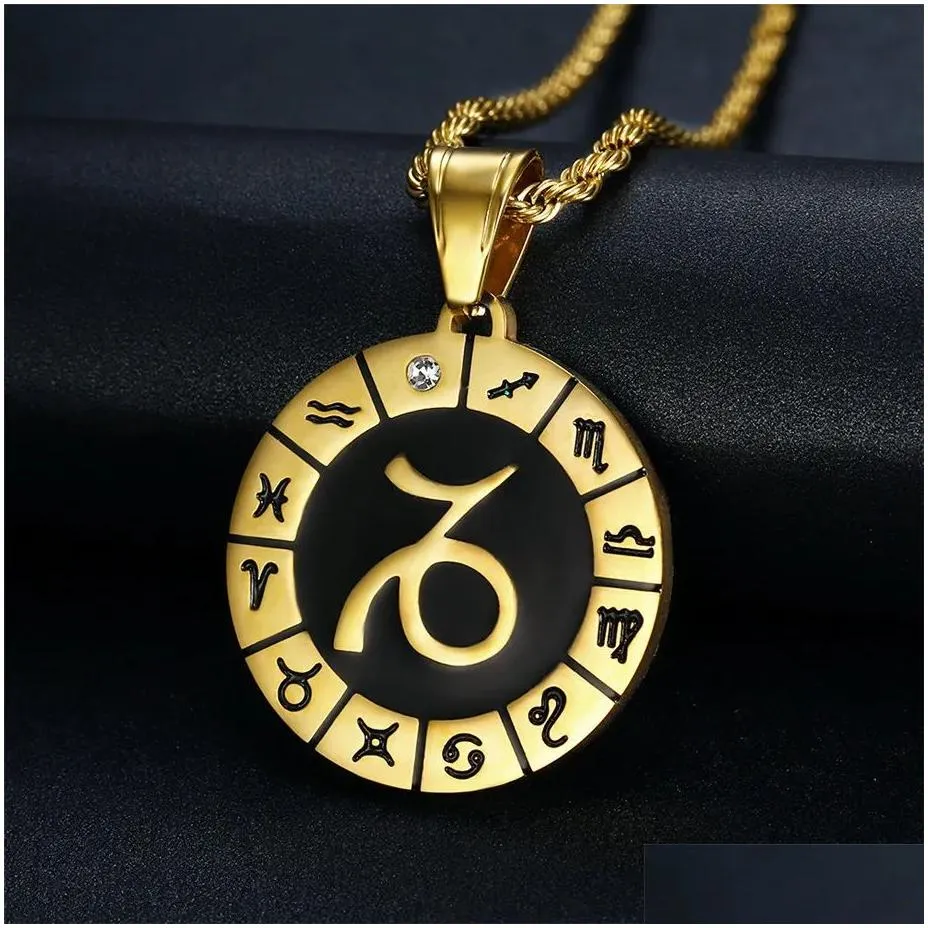 Pendant Necklaces Aquarius 12 Constellations Necklace Birthday Gifts 14K Yellow Gold Amet Pendant Zodiac Sign Jewelry Collier Drop Del Dhlhd
