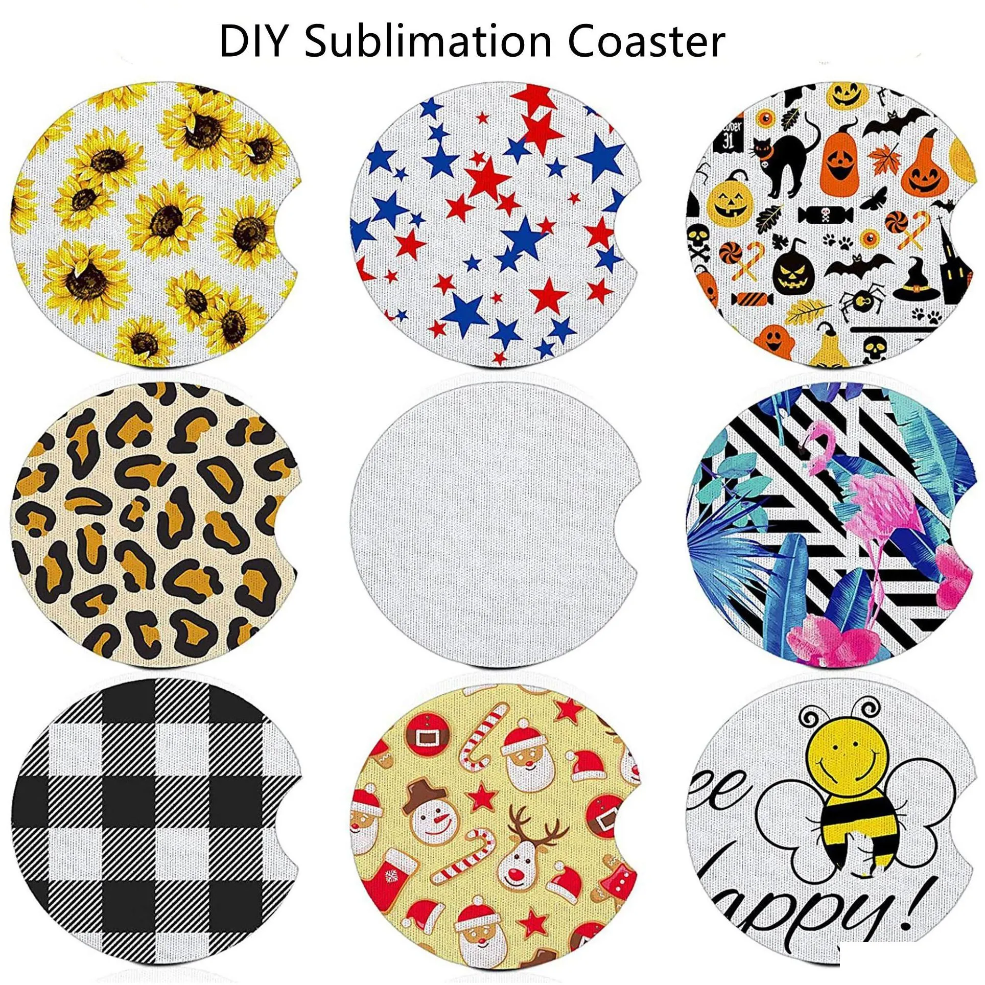 Mats & Pads Sublimation Blanks Neoprene Car Coasters Pads Drink Cup Holder Cups Mugs Mat Contrast Home Decor Accessories Drop Delivery Dhlc7