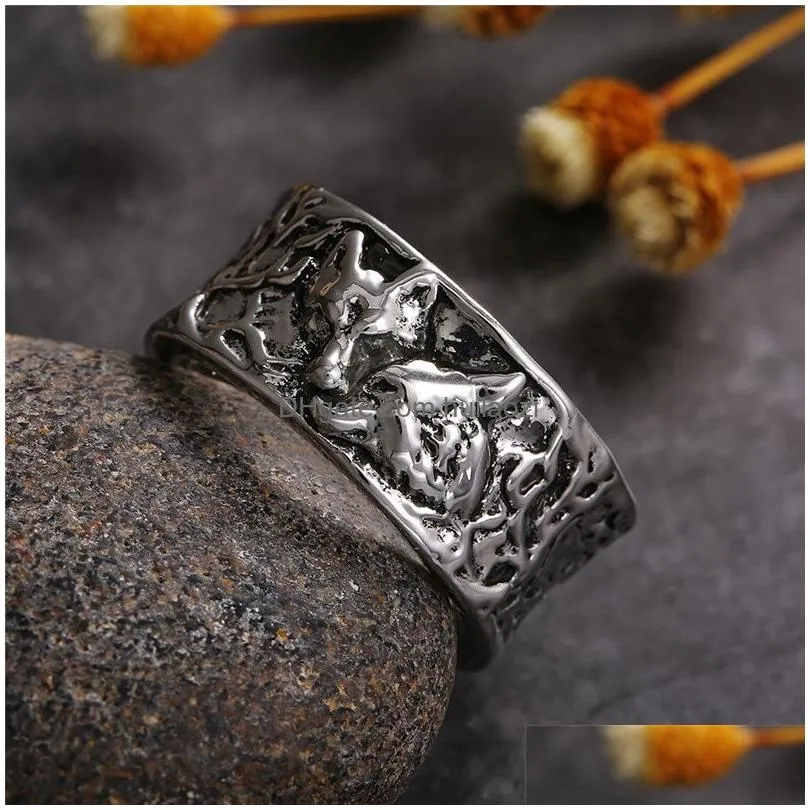 sleeping wolf rings for mens vintage curled wolf ring personality hibernate animal jewelry rings hip-hop male ring accessori248u