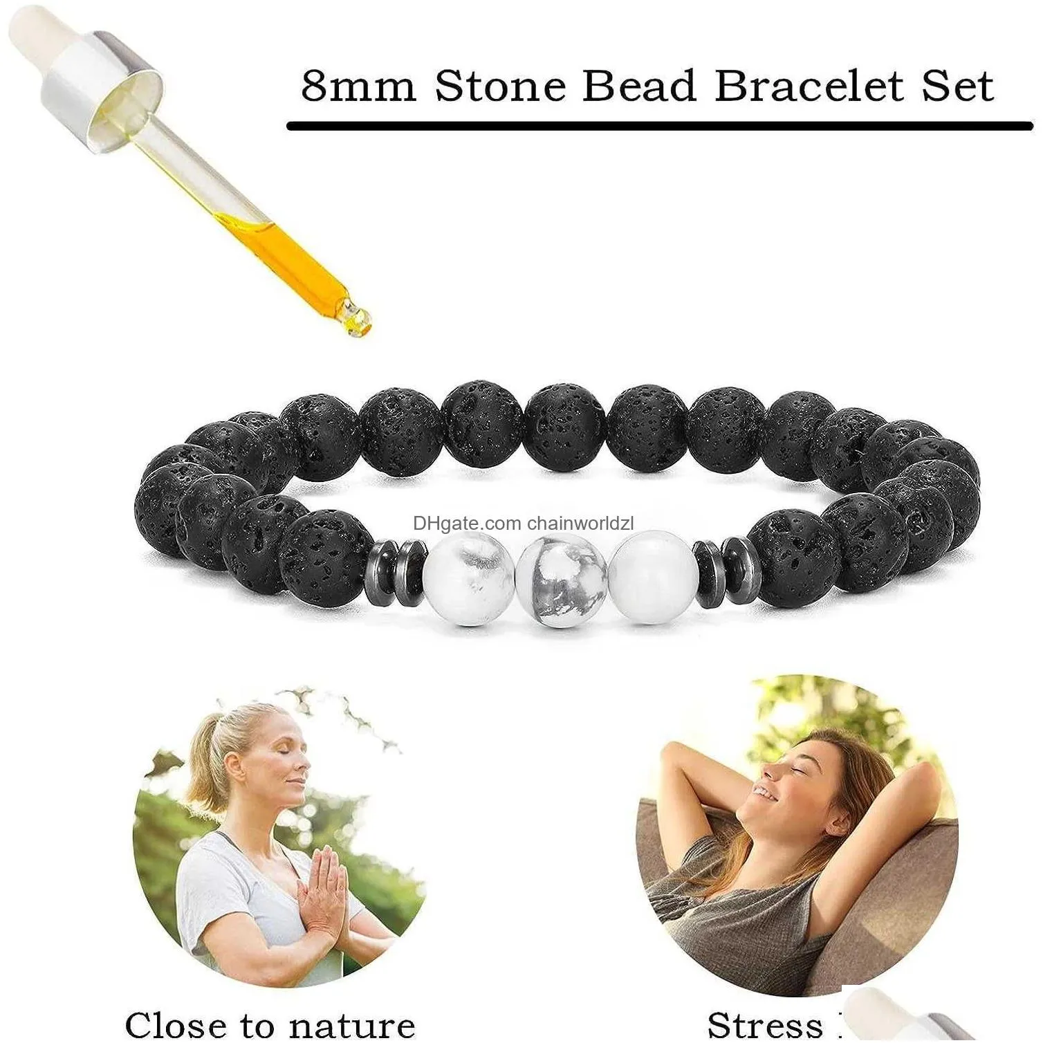 mengpa mens beaded bracelets matte lava rock volcanic stone beads for women stretch bracelet fashion jewelry