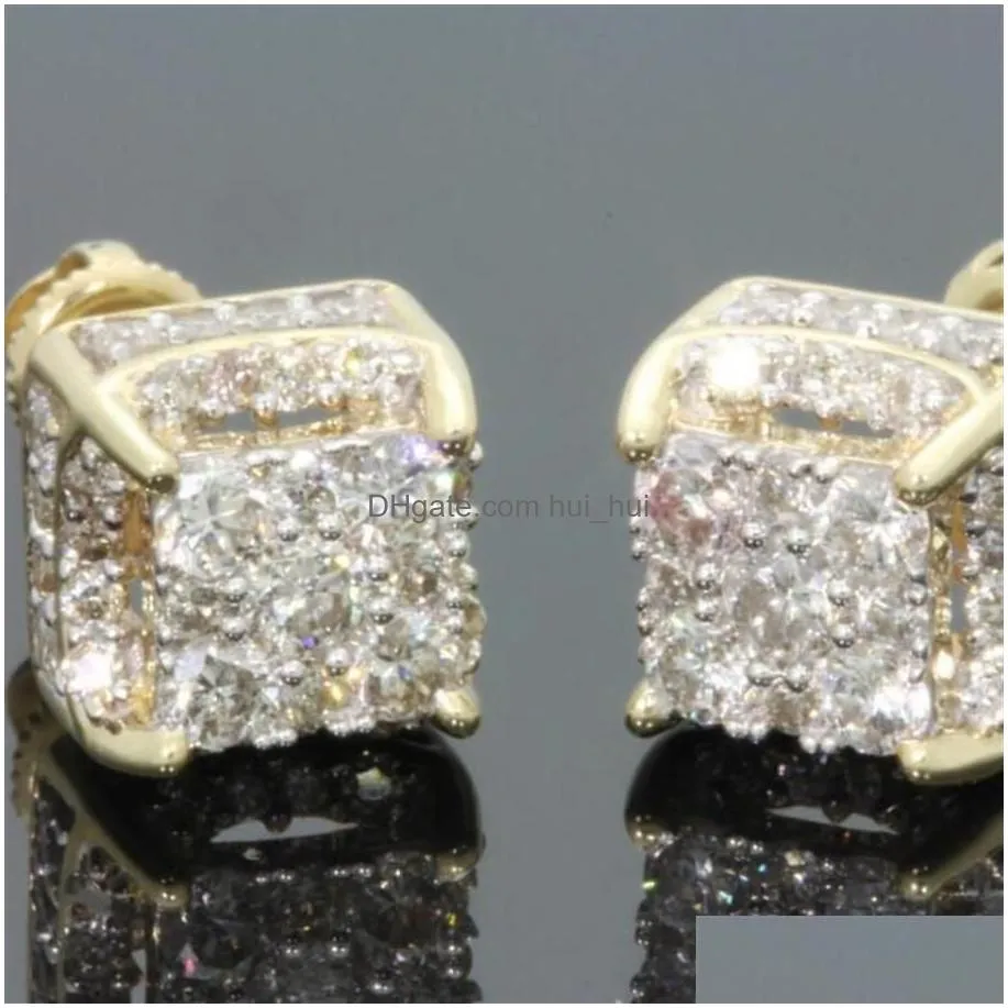 rhinestone crystal stud earrings copper gold color square cubic zircon earring women men fashion hip hop jewelry232x