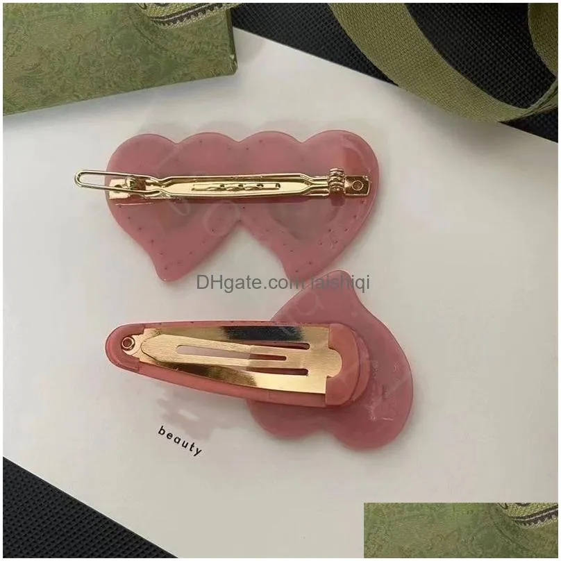 designer headwear hair pins accessories sweet pink heart hair clips barrettes fashion luxury brand letters hair pins for women girls ladies with green