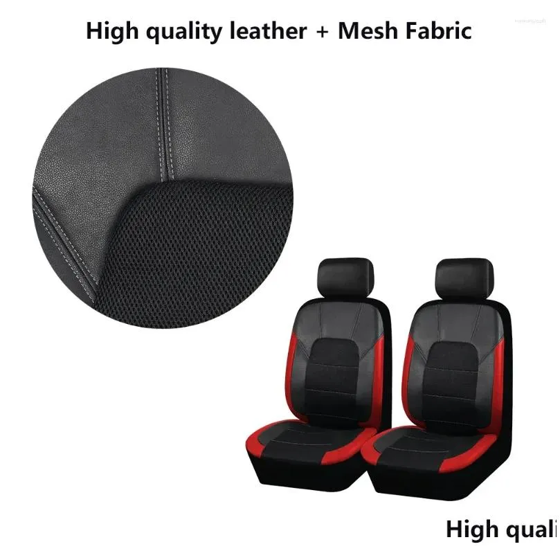 Car Seat Covers Leather With Breathable Mesh Fabric Cushion Fit For Most Suv Truck Accessories Interior