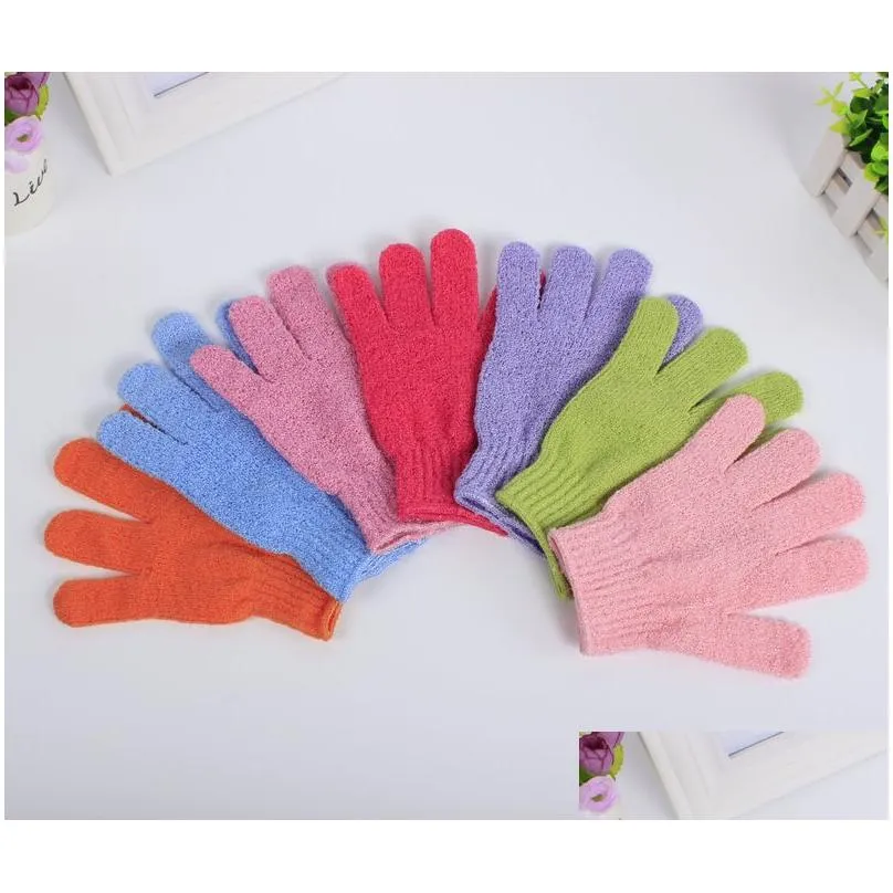 Bath Brushes, Sponges & Scrubbers Five Finger Polyester Bath Sponges Scrubbers Exfoliating Gloves Disposable For El Drop Delivery Home Dh5Yh