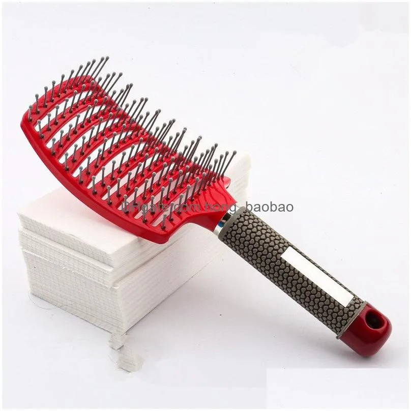 dhs ship wholesales women hair scalp massage comb bristle nylon hairbrush wet curly detangle hairs brushes for salon hairdressing styling