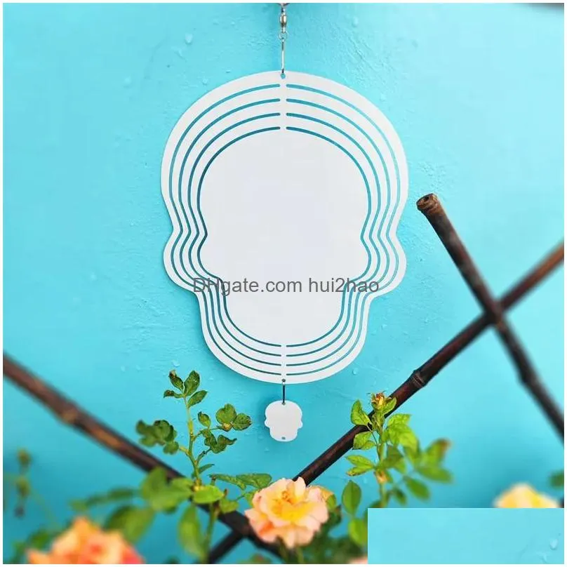 10 inches aluminum sublimation wind spinner home christmas decors double sided heat press circle garden wind chimes fy5352