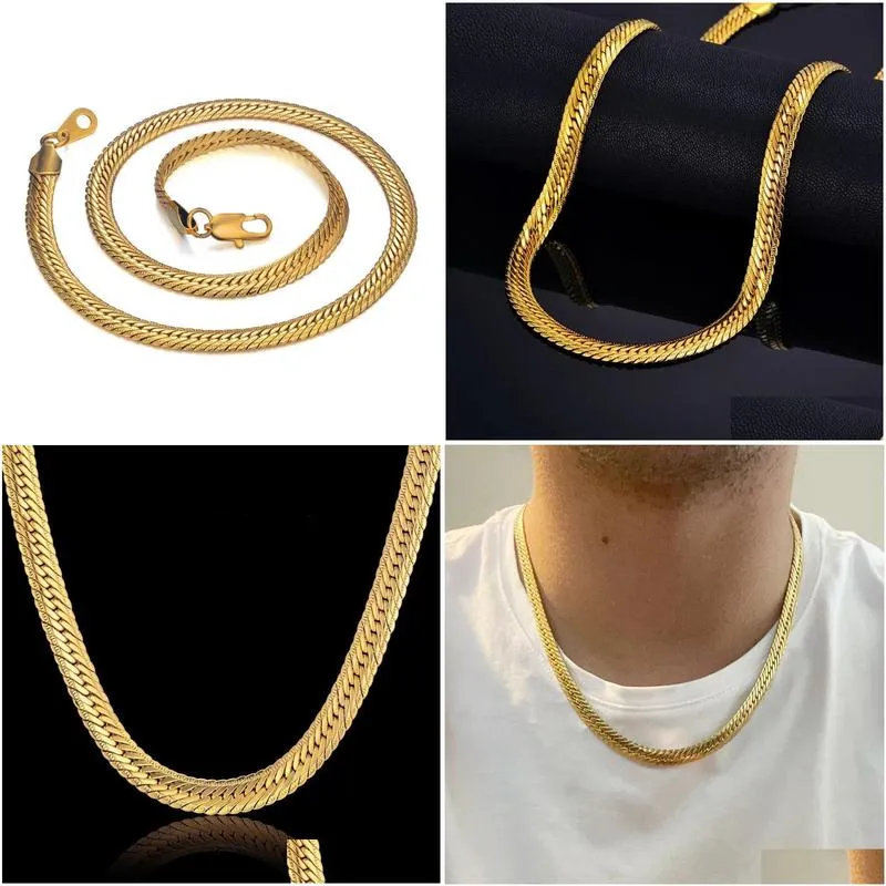 Pendant Necklaces Hiphop Gold Chain For Men Hip Hop Necklace 8Mm 14K Yellow Curb Long Necklaces Mens Jewelry Colar Collier Drop Delive Dhquj