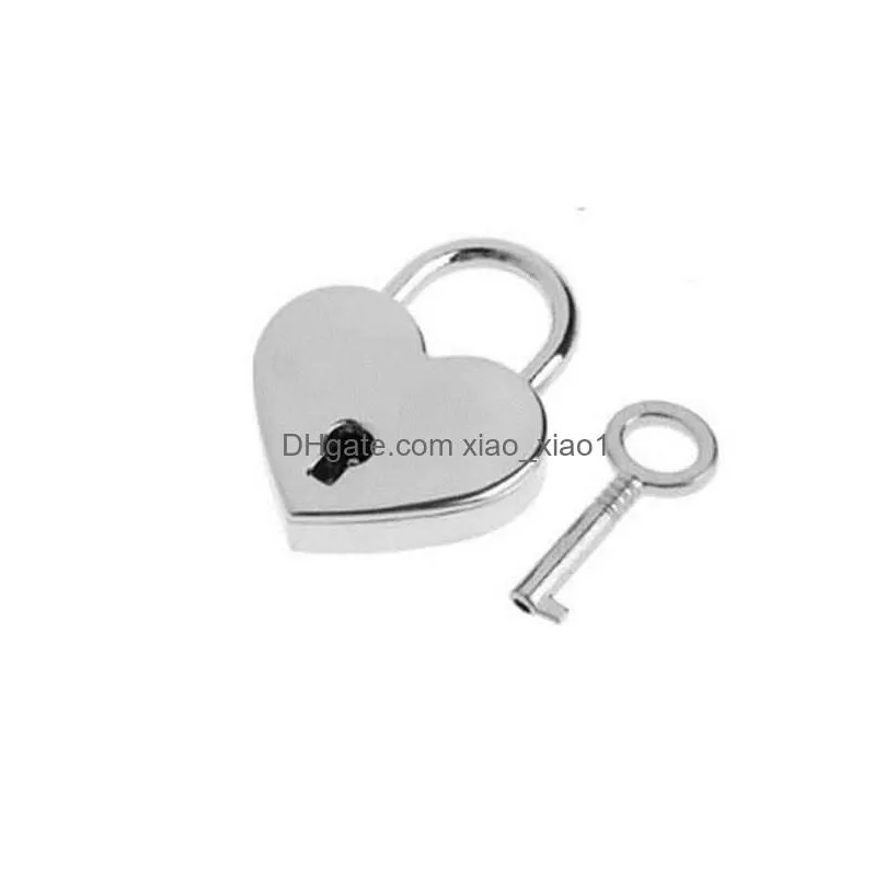 heart shape vintage metal mini padlock small bag suitcase luggage box diary book key lock with key 1107