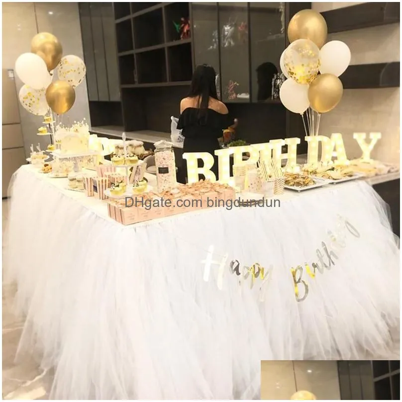 Party Decoration Party Decoration 22M Long Fluffy Tutu Gauze Table Skirt Mesh Birthday Dessert Wedding Sign-In Surrounding Tablecloth Dhtql