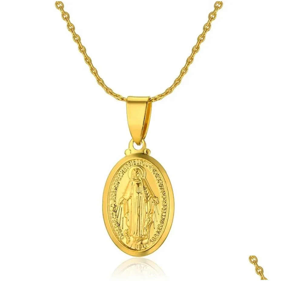 Pendant Necklaces Relius Jewelry Virgin Mary Necklaces Pendants 2024 Christian 14K Yellow Gold Chains For Women Fashion Accessories Ma Dhy9X